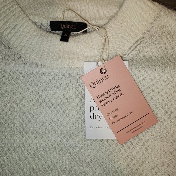 Quince Baby Alpaca-Wool Diamond Stitch Crew NWT White Small - Picture 5 of 8